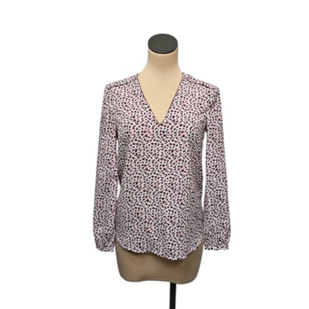 Claudie Pierlot Blouse Womens 36 White Red Star Print Long Sleeve‎ Baccara Top